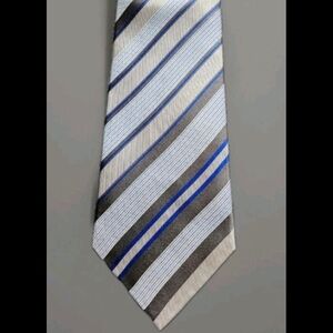 ZILLI Men's 100% Silk Satin Necktie Luxury Stripe Gray Silver Blue MADE IN ITALY